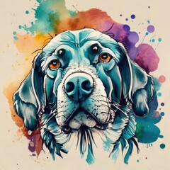 Colorful expression of a joyful dog captured in artistic style during a moment of playful contemplation. Generative AI