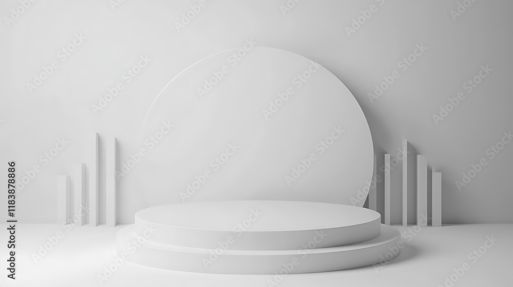 Aufkleber abstract empty white podium on white background, mock up stand for product presentation, 3d illustra