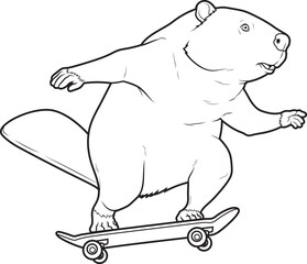 Beaver Skater Skateboard Animal Vector Graphic Art Illustration