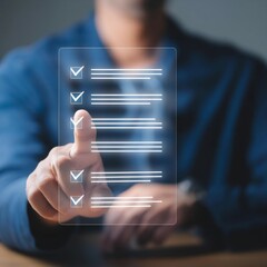 Using and completing a checklist, featuring elements like checkmarks, lists, and completed tasks, symbolizing organization, task management, and productivity.