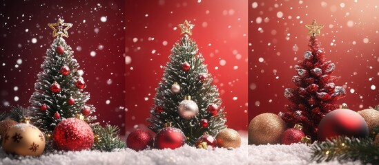 Red Festive Snowing Xmas Trees