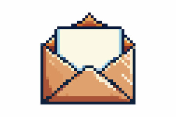 Pixel art of an open envelope with a letter inside in a retro video game style perfect for Valentine's Day or romantic messages