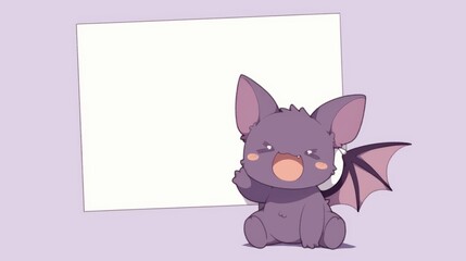 Fototapeta premium Cute Bat holding up a blank sign empty banner anime style
