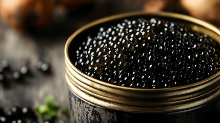 Black caviar in metal can