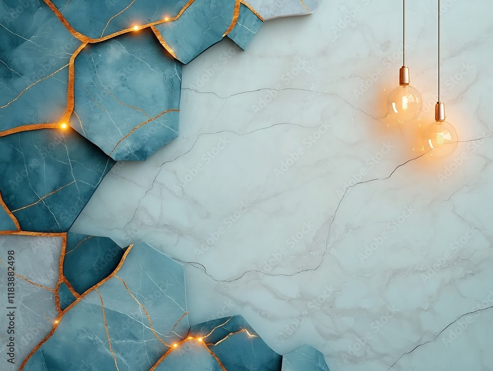 Poster luxurious marble backdrop in muted blue and gray hues accentuated by shimmering golden veins creatin