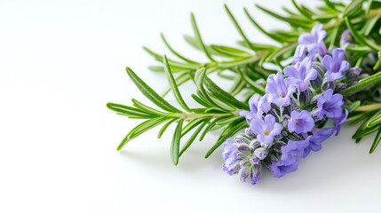 Fototapeta premium Close up beautiful rosemary flower isolated on white background with copy space
