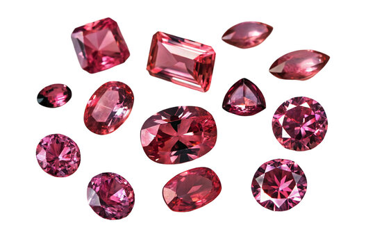 set of ruby gemstones on transparent background