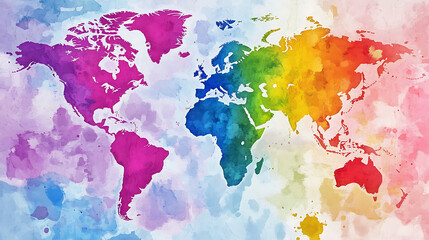 Colorful world map in watercolor style