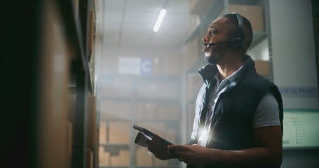 Warehouse Employee Working in Delivery Service of E-Commerce Store. African American Customer...