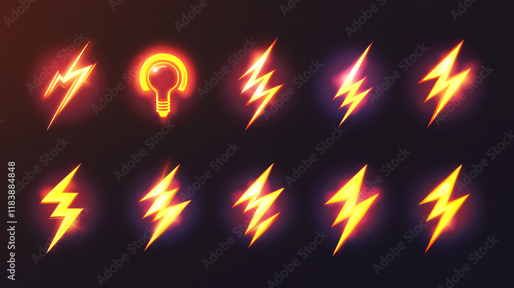 Poster electric expressions: lightning icon set and power symbol