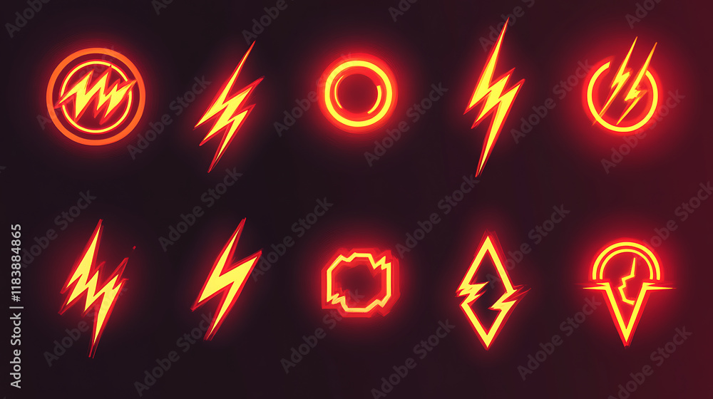 Poster electric expressions: lightning icon set and power symbol