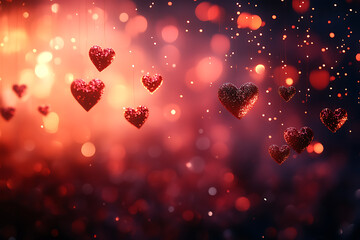 Obraz premium Bokeh Background with Heart Lights in Warm Romantic Glow
