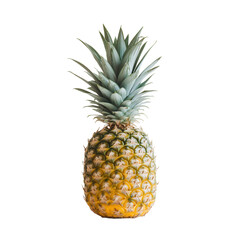 Fototapeta premium Ripe pineapple with vibrant crown, set against a clean white backdrop, ideal for fresh tropical themes and culinary presentations