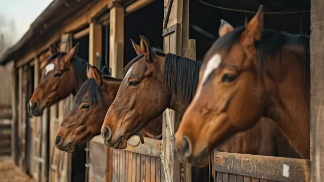 portrait of beautiful horses standing in the stable on the farm