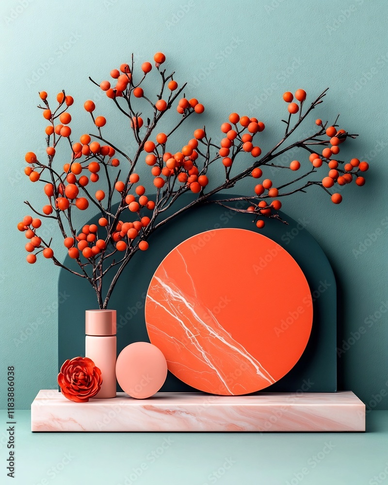 Poster luxurious marble like color palette in coral peach and blush tones showcasing a high end product dis