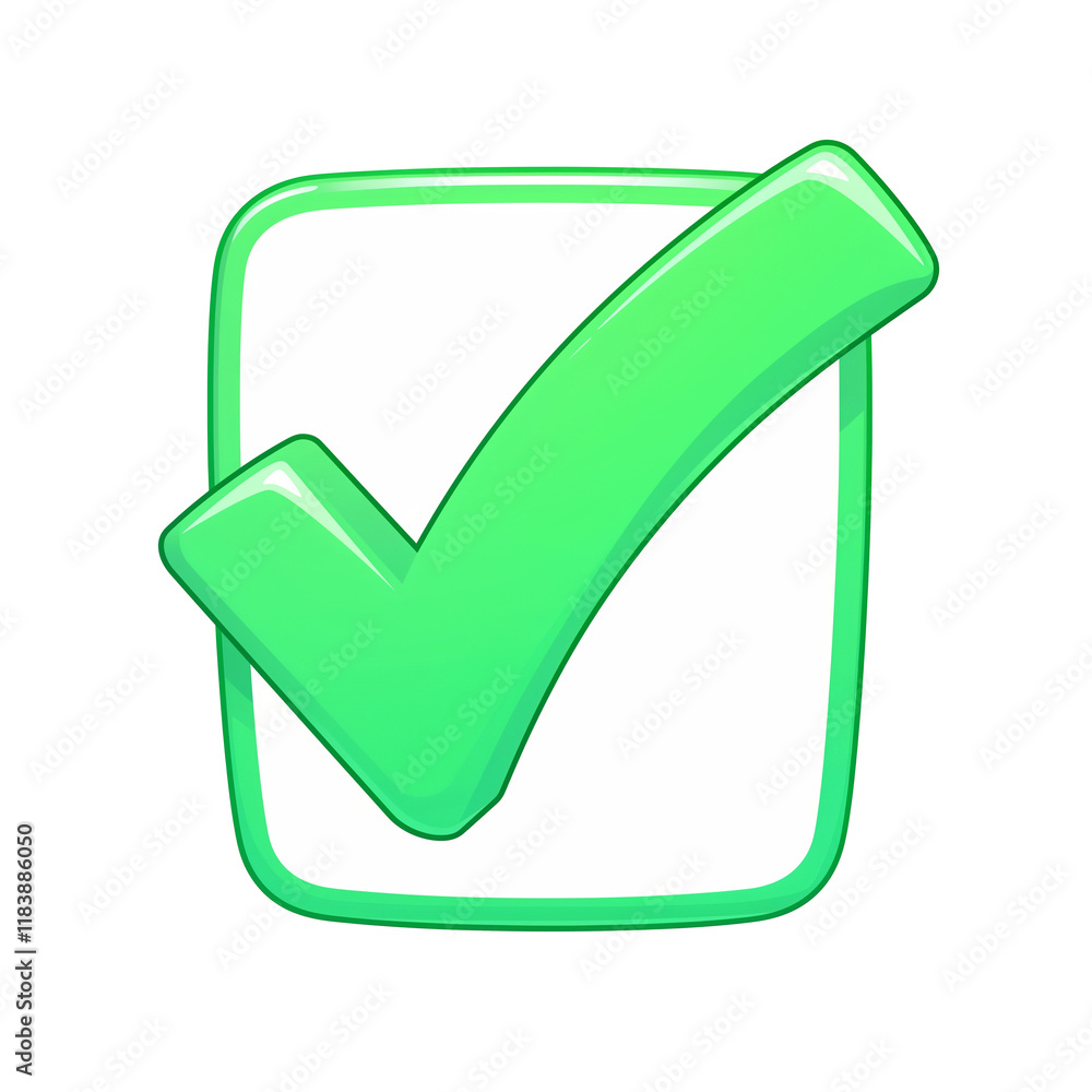 Aufkleber green check mark with glossy gradient effect, isolated on transparency background, symbolizing appro