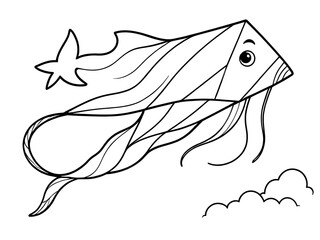 Fototapeta premium Whimsical Fish Kite Soaring Through the Sky: A Coloring Page Delight