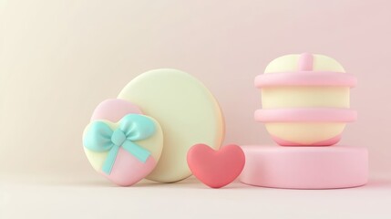 Valentines concept. Sweet pastel treats arranged decoratively on a soft background.