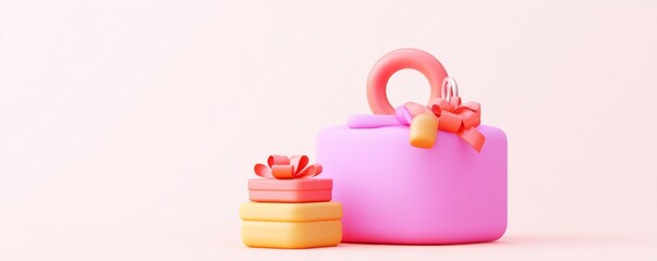 online shopping concept. Colorful handbag and boxes on a soft background.