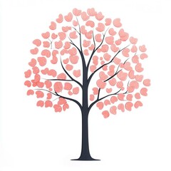 Obraz premium Stylized tree with pink hearts as leaves on a white background.