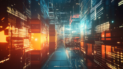 Obraz premium Futuristic technology retail warehouse: how industry 4, 0 digitizes and visualizes goods analysis