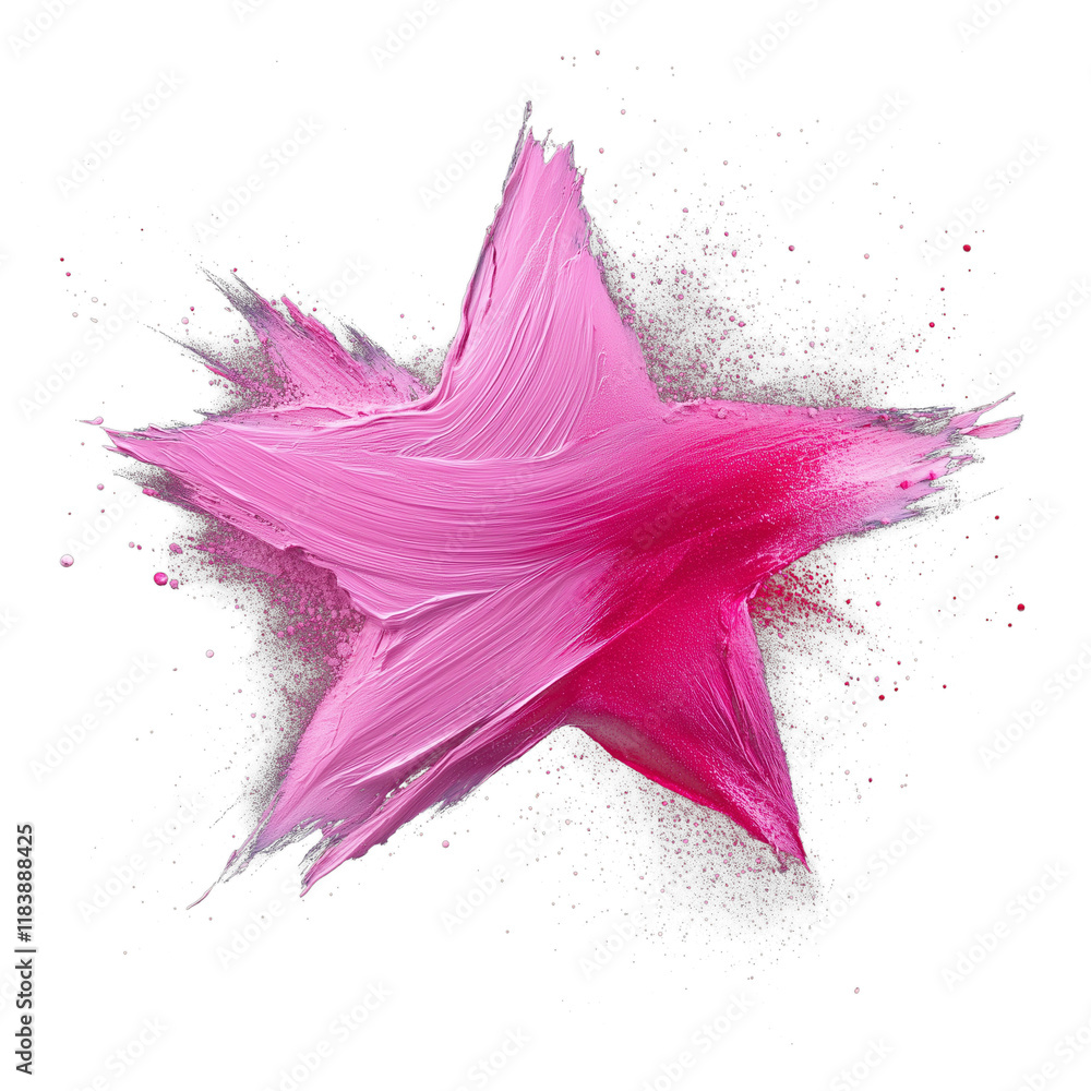 Aufkleber vibrant pink star with soft, flowing brushstrokes and splattered paint details, isolated on transpar