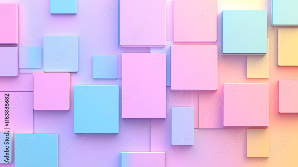 Poster A 2D flat design featuring pastel-colored rectangles arranged on a simple backdrop, perfect for a wallpaper or presentation banner frame.


