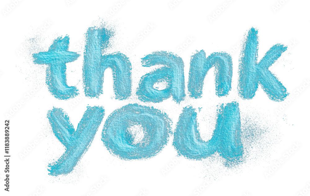 Aufkleber Teal thank you text created with fluid brush patterns and isolated on transparency background, expressing gratitude with creative and artistic design
