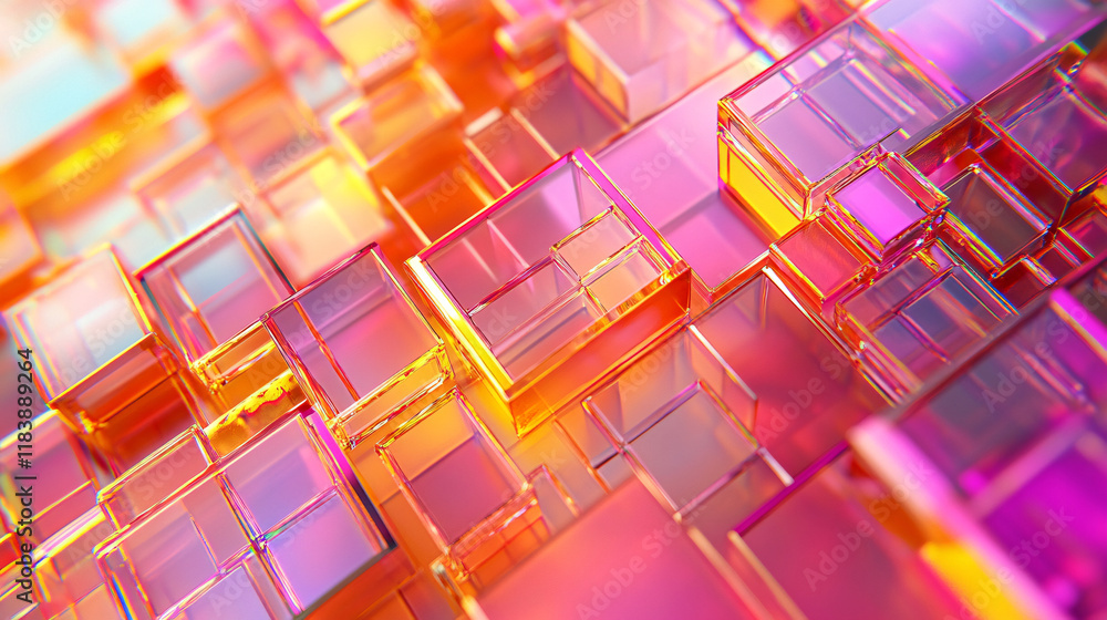 Poster A captivating 3D render of an abstract geometric pattern, featuring intricate shapes, sharp angles, and dynamic lighting effects for a visually striking, modern design.

