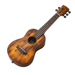 Obraz premium Polished ukulele with vibrant strings on a clean white surface, ideal for graphic design and digital projects.