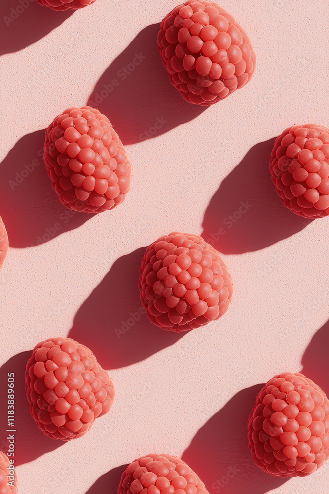 Poster vibrant raspberry pattern on soft pink background with bold shadows
