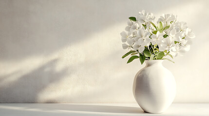 Fototapeta premium Home interior with white flowers in a vase on a light background for product display