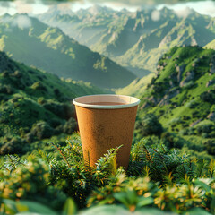 Obraz premium disposable plastic cups on mountains mockup