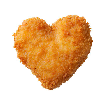 heart shaped chicken nugget with crispy golden brown breaded coating, isolated on transparency background, showcasing its unique and appetizing design