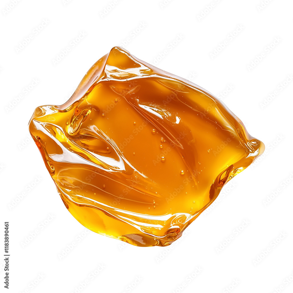 Poster golden amber gel with glossy texture and smooth surface, isolated on transparency background, showca