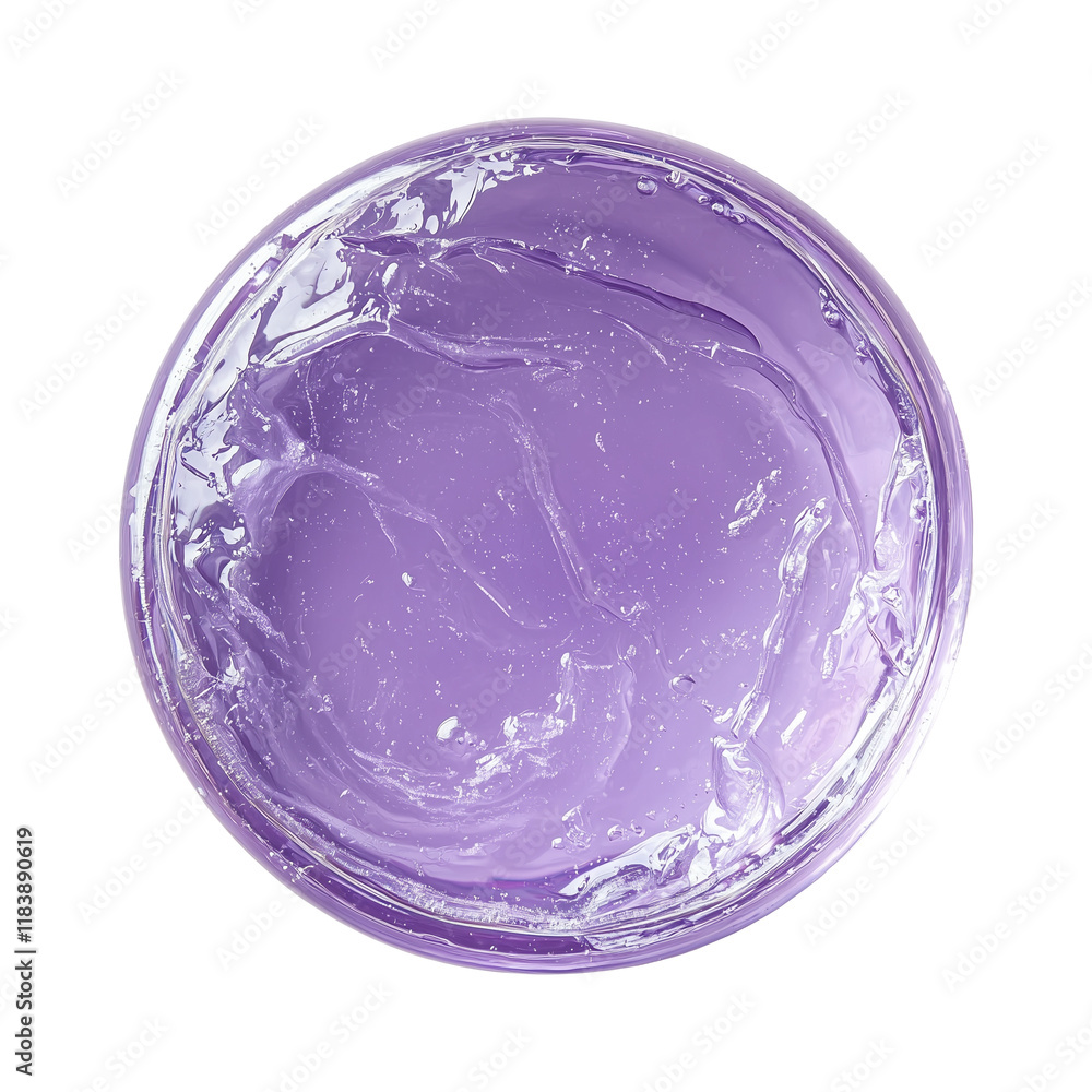 Poster top view of lavender purple gel in round container, isolated on transparency background, showcasing 