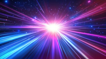 Obraz premium Abstract bright night city wallpaper with light rays. Landing page and website concept