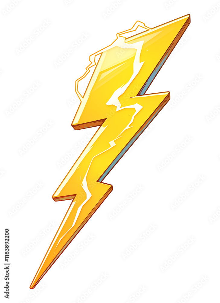 Poster vibrant yellow lightning bolt arrow with sharp edges and glowing highlights, isolated on transparenc
