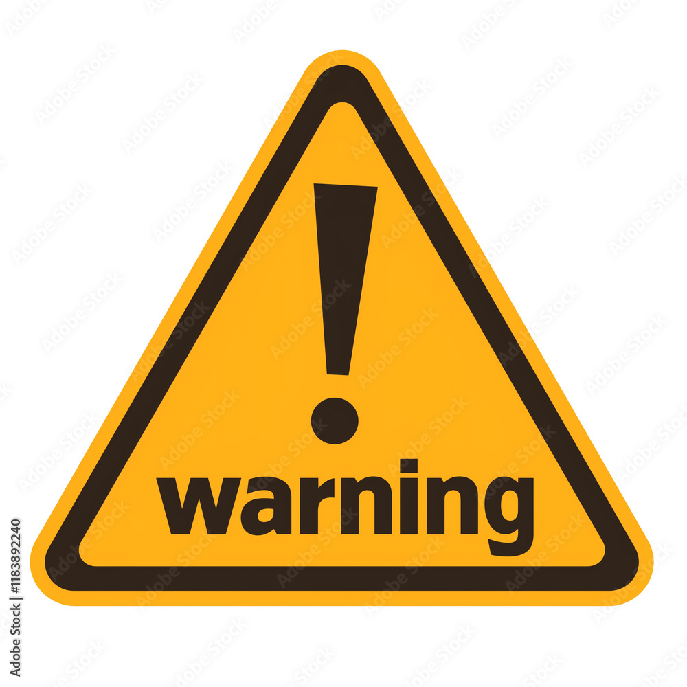 Poster Yellow triangular warning sign with bold black exclamation mark and text, isolated on transparency background, conveying caution or alert