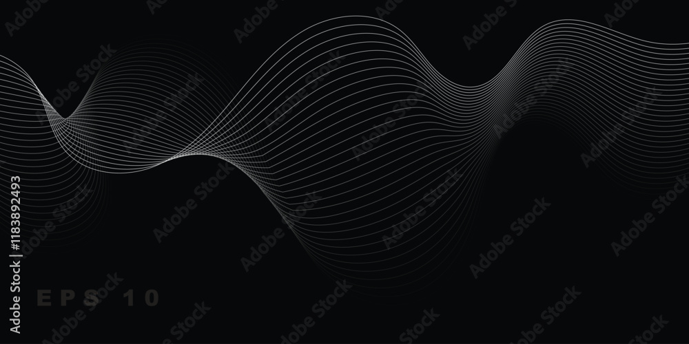 Poster wave flowing liquid line abstract background. black and white vector design 3d lines in perspective,