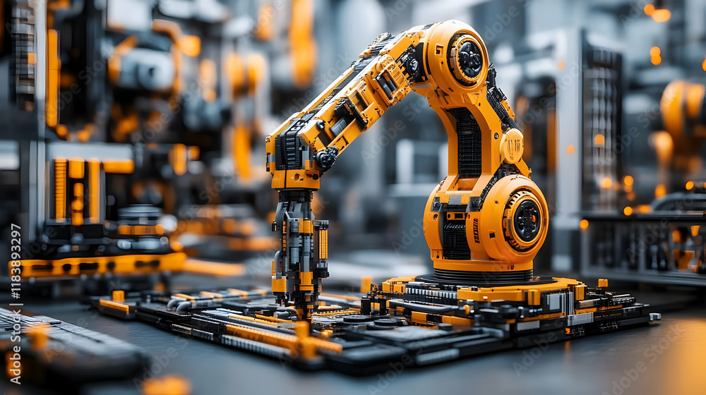 Aufkleber robotic arm assembling circuit board in factory