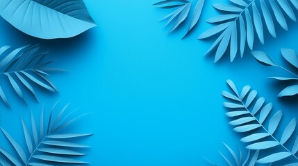 Obraz premium Blue botanical leaf pattern with textured design and copy space for presentations.