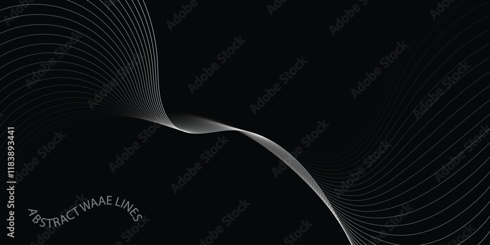 Aufkleber wave flowing liquid line abstract background. black and white vector design 3d lines in perspective,