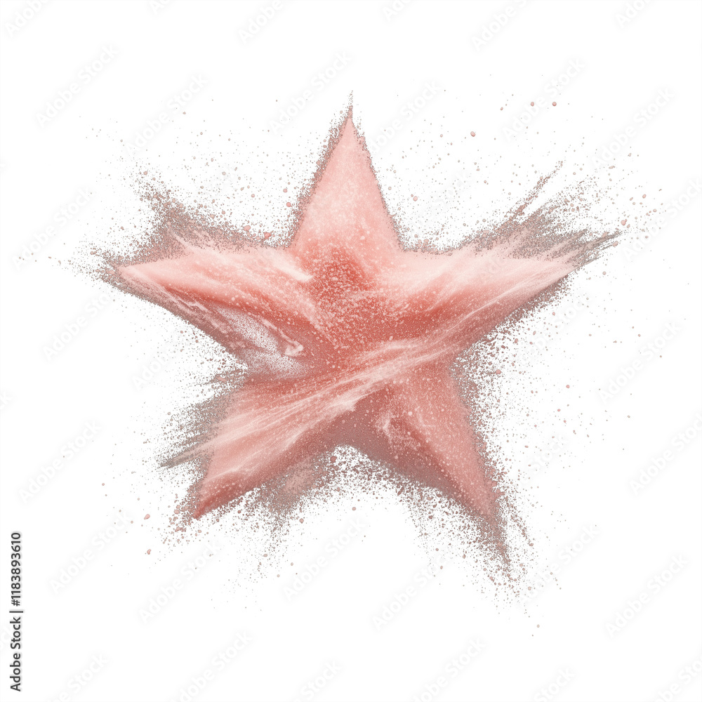 Aufkleber blush pink star with delicate and soft strokes, surrounded by dynamic burst of powdery particles, isolated on transparency background