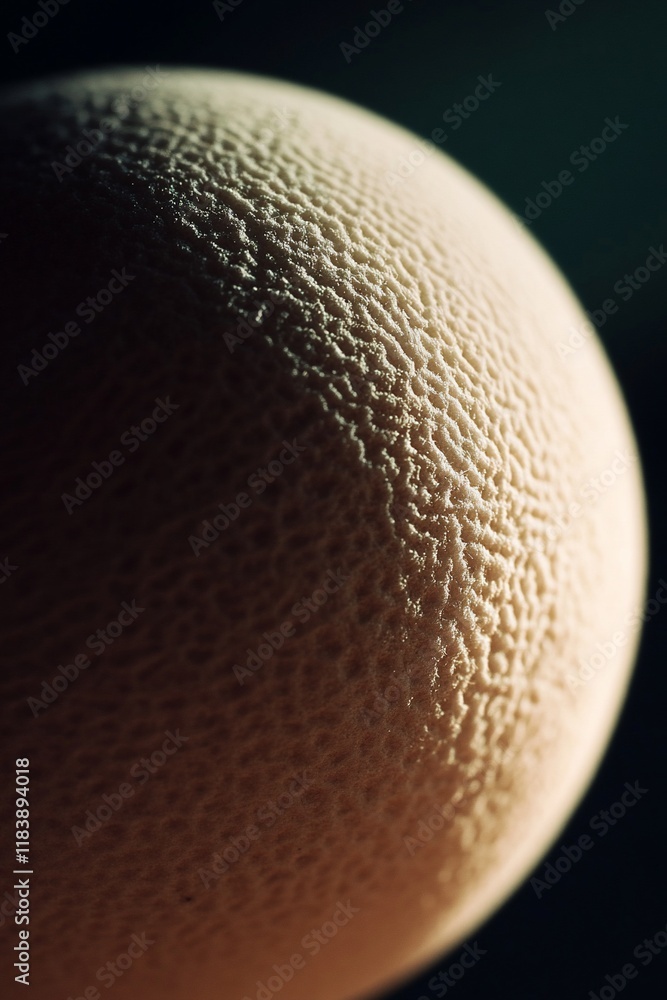 Poster close-up of a textured sphere with a rough surface.