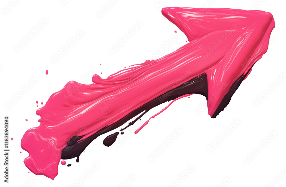 Aufkleber vibrant pink arrow painted with fluid brushstrokes, featuring dynamic and textured gouache style, po