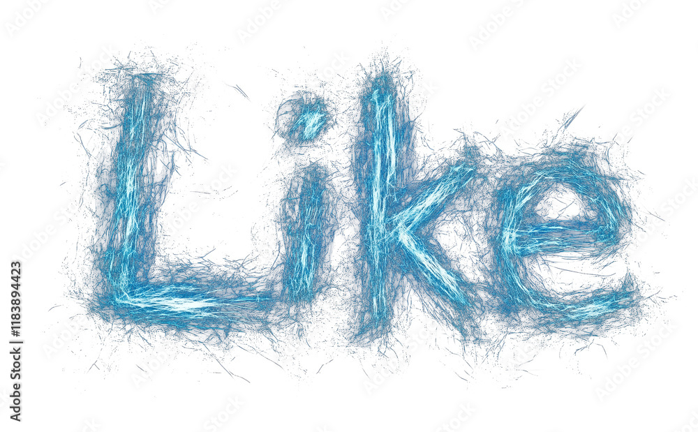 Poster electric blue like text with neon like brush effects on transparency background, creating glowing an