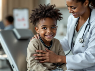 Doctor Adjusting ECG Heart Monitor for a Smiling Child During a Medical Checkup