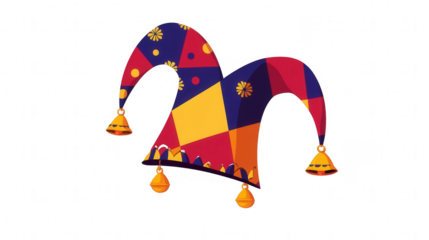 Flat vector design Carnival-themed jester hat, isolated on white, PNG file, Carnival festival
