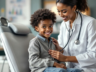 Doctor Adjusting ECG Heart Monitor for a Smiling Child During a Medical Checkup